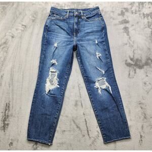 Old Navy Jeans Womens 6 PETITE Blue Destroyed Higher High Rise OG Straight Leg